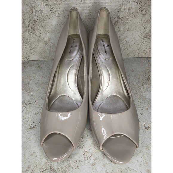 Bandolino Rainaa Heels Women Sz 10M  Buisness Minimalist Pumps Tan Peep Toe Shoe - Picture 1 of 8